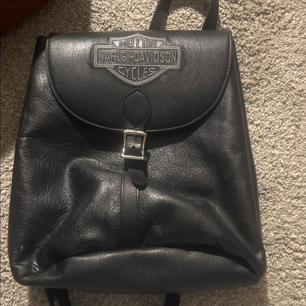 Harley-Davidson Black Leather Backpack with Buckle